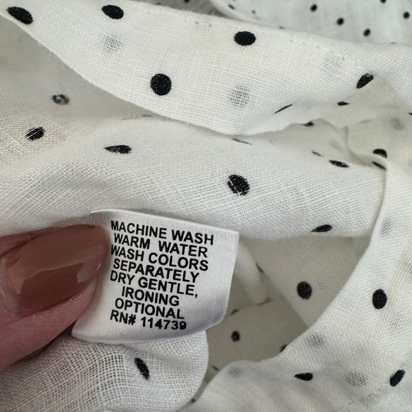 Flax - White Polka Dot Linen Blouse Top Sz S - Picture 7 of 7